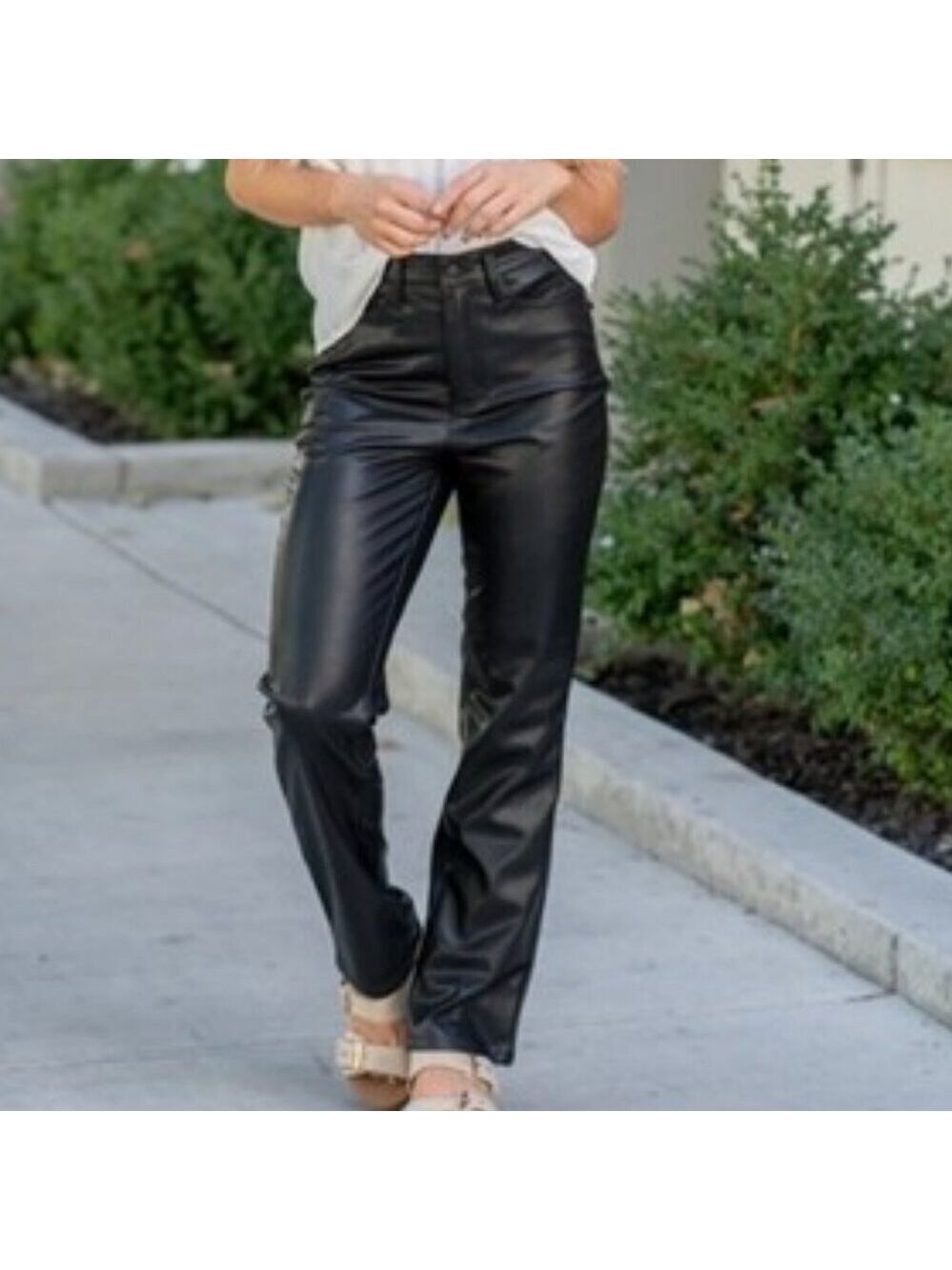 Judy Blue Faux Leather Pants 9 Black Straight Leg High Rise Tummy Control